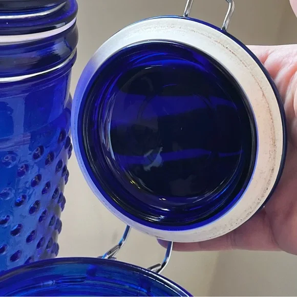 Vintage cobalt blue hobnail glass canisters set of three - Picture 8 of 11